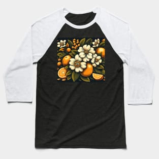 Orange Floral Illustration Baseball T-Shirt